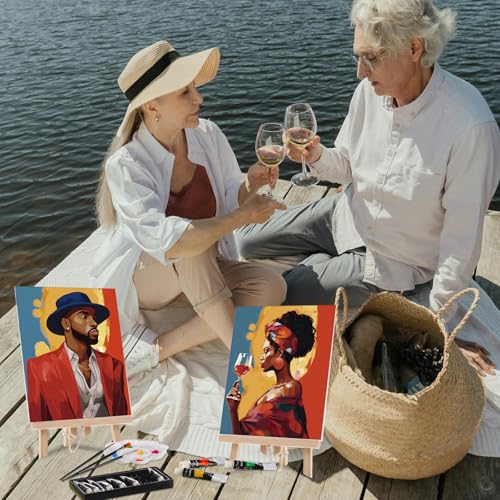 Ctosree 72 Pcs Couple Paint and Sip Kit for Adults 8'' x 10'' Pre Drawn Canvas for Painting DIY Pre Printed Canvas for Party Favor Acrylic Painting Kit Wood Easel Brushes Date Night Bulk - style: Couple