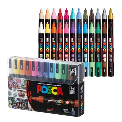 POSCA® PC-5M Paint Markers, 24 Count Medium Reversible Tip Set (1.8–2.5 mm) - size: 24 Count, style: Round Tip