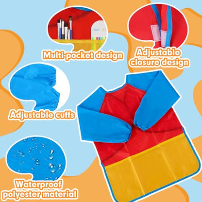 Zkptops Kid Art Smocks Waterproof Kids Painting Aprons Toddler Art Smock Kids Paint Smock with Long Sleeve 3 Roomy Pockets for Age 3-7 Years(Red) - color: Y 1 Pack Red