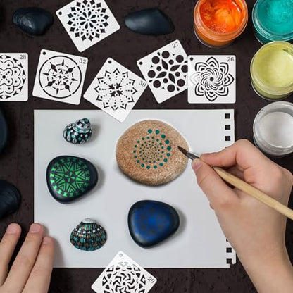 60pcs Mandala Stencils for Painting, Mandala Dotting Templates (Style 1) | 2x2 Inch Reusable PET Crafts Art Drawing Stencil for Rocks Wood Furniture Canvas Fabric Decoration DIY Projects - style: C