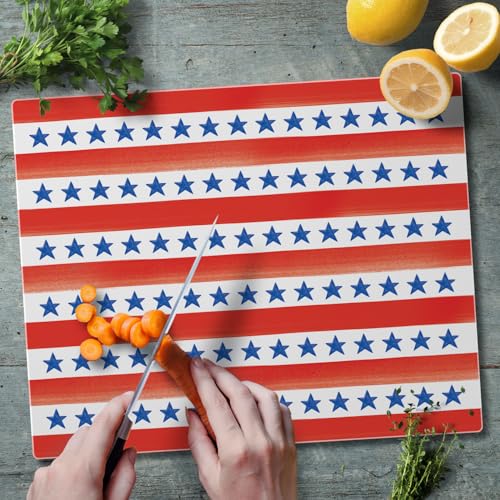 CounterArt Stars & Stripes 3mm Tempered Glass Cutting Board 12" x 15" | Serving Board, Charcuterie Board - color: Stars & Stripes