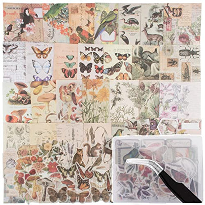 200Pcs Vintage Scrapbook Stickers, Aesthetic Junk Journal Stamping Supplies Kit, Scrapbooking Ephemera Washi Paper for Bullet Journaling Planners Diary Collage - style: Nature