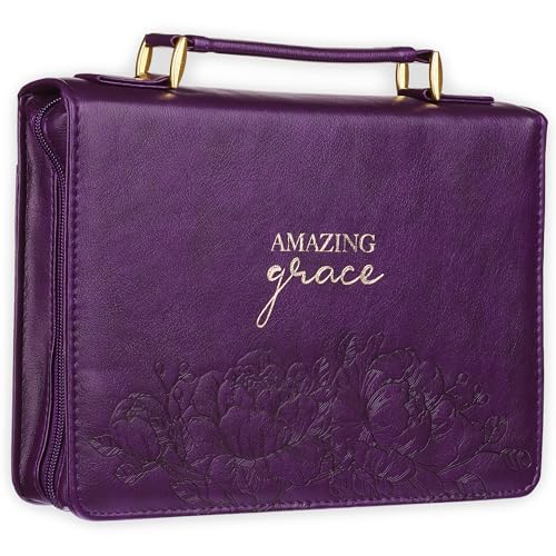 Christian Art Gifts Women's Fashion Bible Cover Amazing Grace, Purple/Gold Floral Faux Leather, Large