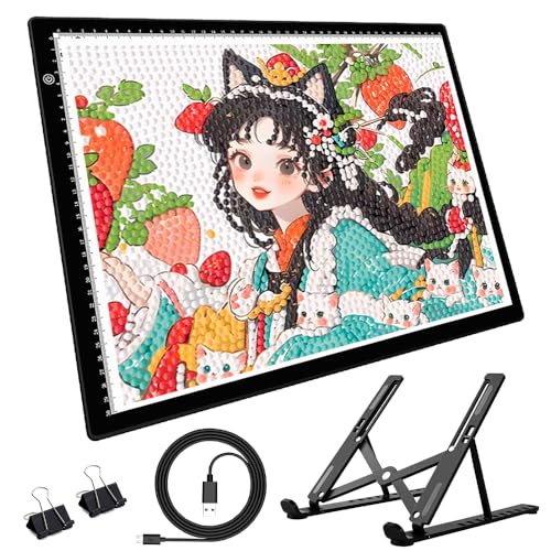 A3 LED Light Tracing Box with Stand & 2 Clips, 3-Level Brightness & 2 Color Temperature, Ultra-Thin USB Powered Light Pad for Diamond Art, Tattoo, Sketching, Animation, Stenciling - style: A3SA
