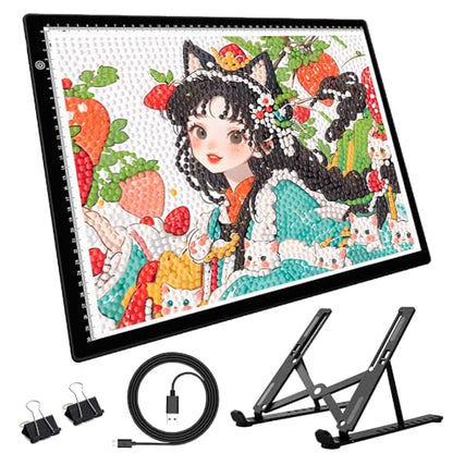A3 LED Light Tracing Box with Stand & 2 Clips, 3-Level Brightness & 2 Color Temperature, Ultra-Thin USB Powered Light Pad for Diamond Art, Tattoo, Sketching, Animation, Stenciling - style: A3SA