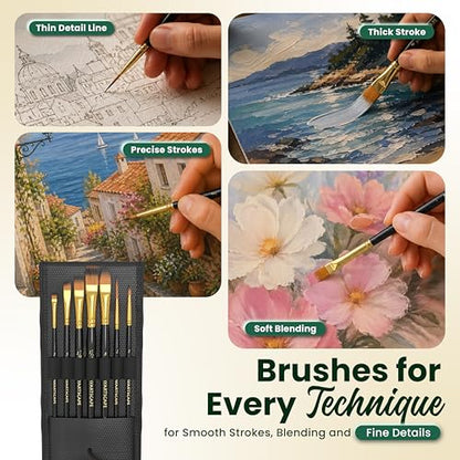 Travel Paint Brush Set - 7 Taklon Brushes with Case | Travel paint brushes with Taklon bristles for watercolor acrylic gouache oil and plein air painting - size: Pocket Paint Brushes 002