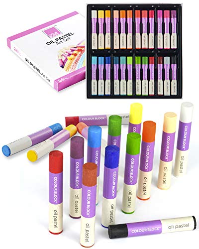 COLOUR BLOCK 24 Colors Assorted Oil Pastels Art Set, Premiun Ultra-Soft Creamy Pastel for Drawing, Blending, Shading for Professional Artists, Beginners, Hobbyists, Portable Storage Box for Gifting - size: 24 Count (Pack of 1)