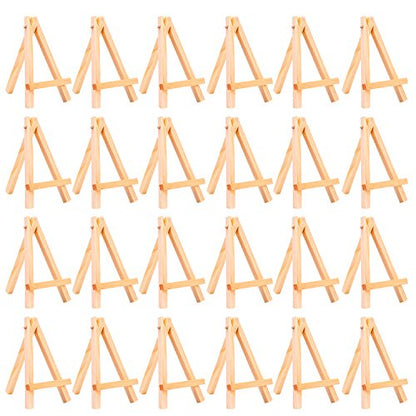 Eboot 24 Pack 5 Inch Mini Wood Display Easel Small Easels Wood Artist Tabletop Canvas Stand for Painting Arts Crafts Easels for Painting Arts Crafts Display Card Photo - size: 5 Inch