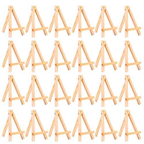 Eboot 24 Pack 5 Inch Mini Wood Display Easel Small Easels Wood Artist Tabletop Canvas Stand for Painting Arts Crafts Easels for Painting Arts Crafts Display Card Photo - size: 5 Inch
