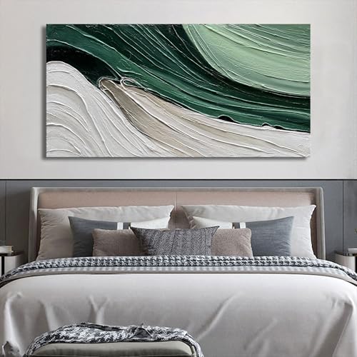 Art 30x60 inch Hand Painted Green and White Textured Oil Paintings Large Modern Abstract Canvas Art Home wall Decoration - color: Dn179