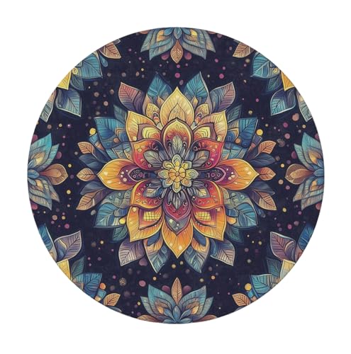 Round Tablecloth Stretch Round Fitted Tablecloth with Elastic, Boho Waterproof Table Cloth for 38"-42" Round Table, 44Inch - color: A-boho-1, size: 44" (Round)