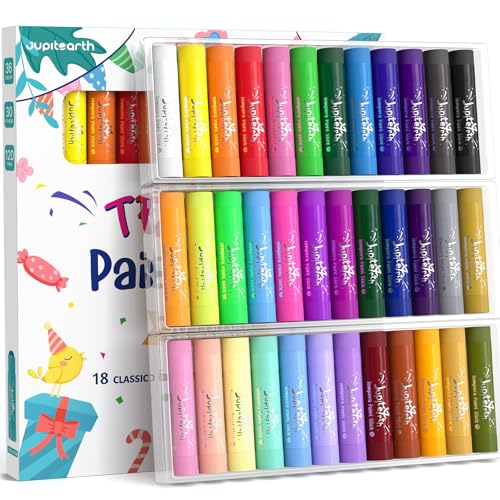 JUPITEARTH Tempera Paint Sticks for Kids, Quick Drying, 36 Colors | Non-Toxic and Washable Paint Sticks, 120 PDF Coloring Pages and 30 Stickers, Smooth, Mess-Free Art Supplies for Crafts - color: 36 Colors (Classic, Neon, Metallic, Pastel)