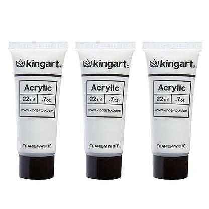 KINGART PRO Artist Quality TITANIUM WHITE Acrylic Paint, 22ml (0.74oz) Tubes, 3 Pack - Set (66ml Total), Titanium White