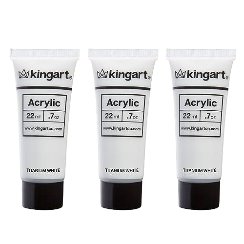 KINGART PRO Artist Quality TITANIUM WHITE Acrylic Paint, 22ml (0.74oz) Tubes, 3 Pack - Set (66ml Total), Titanium White