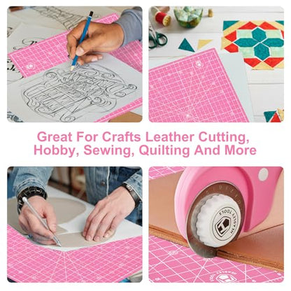 Headley Tools 12"x12" Rotating Cutting Mat, Self Healing Mat with 360-Degree Rotation & Anti-Slip Base, Sewing Board Cutting Mat Perfect for Fabric Quilting Leather Hobby Project，Pink - color: Pink, size: 12"L x 12"W