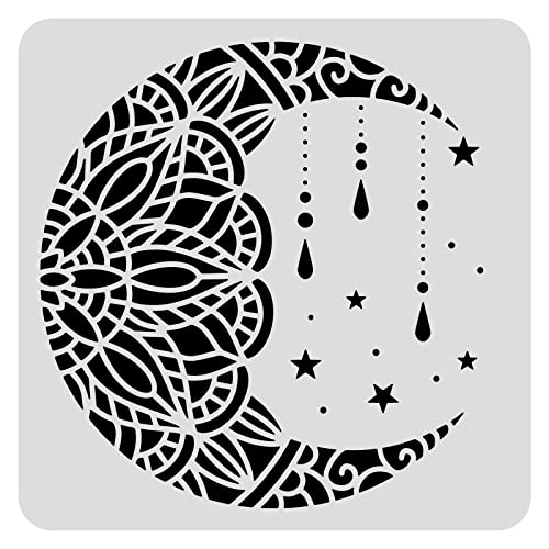 BENECREAT 12x12 Mandala Moon Plastic Stencils, Star Drawing Templates for Wood Wall Painting and Scrapbooking