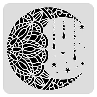 BENECREAT 12x12 Mandala Moon Plastic Stencils, Star Drawing Templates for Wood Wall Painting and Scrapbooking