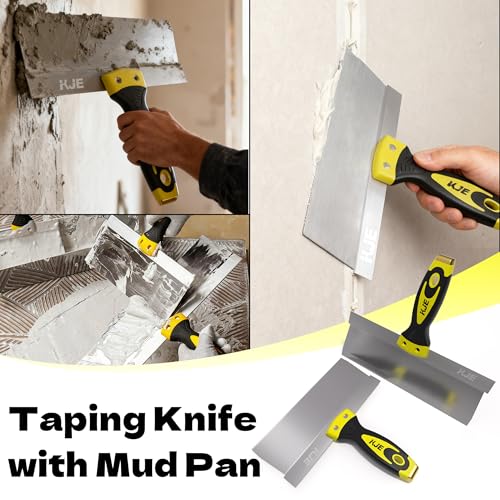 KJE 10PCS Drywall Tools, Drywall Knife set, Drywall Tool Kit includes Taping knives, Putty Knives, Joint Knives, and a Mud Pan, for Wall Work, Espatulas Para Construccion
