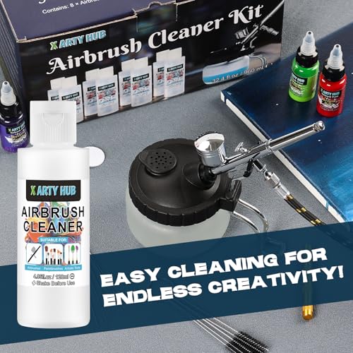 X ARTY HUB Airbrush Cleaning Kit, 32.4 fl oz Cleaner, Cleaning Pot & Tools - size: Airbrush Cleaning Kit with 32.4 fl oz Cleaner