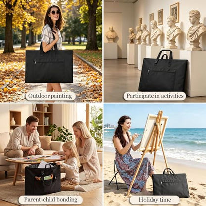 Light Weight Art Portfolio Tote Bag 18'' x 24'' Black Waterproof Canvas Carrying Storage Case with Detachable Shoulder Strap For Photography Artwork Poster Sketching Drawing - size: 18 x 24 Inch