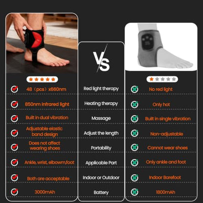 Red Light Therapy Wrap with Heating Vibration for Ankle Foot Wrist | Relieve ankle wrist, hand & foot pain,660nm Red & 850nm Infrared Light,3‑Level Heating | 3 Vibration Modes,3000mAh Battery