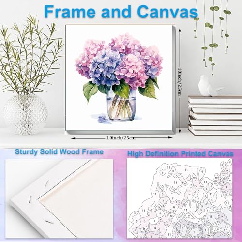 Artunion Framed Paint by Numbers Kit for Adults Beginners & Kids Ages 8-12,Hydrangea Flower Paint by Number with Frame,Floral Paint by Numbers Kit on Canvas 10 * 10 Inch Without Easel - color: ZXT-191-F