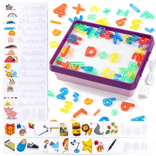 Light Box with Numbers & Cards Set (Purple) | Educational Toys for Tracing, Sensory Play & Early Learning, Light Table for Kids - style: Purple