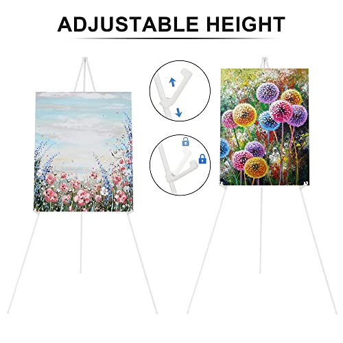 Display Easel Stand for Wedding Sign & Poster 63'' Portable Art Easel for Floor Adjustable Metal Easel White - style: White