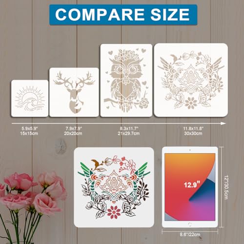 MAYJOYDIY Ginkgo Leaf Stencils, 4 Pieces Multi-Size Templates, 11.8x11.8 to 5.9x5.9 inches, Reusable PET Painting Templates for Wall Art - color: Ginkgo Leaf