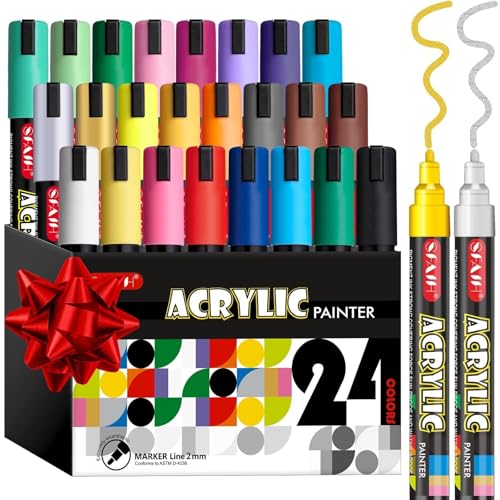 SFAIH Acrylic Creative Markers - 3mm Replaceable Nibs 24 Colors, High Coverage - color: 24 Colors, size: 1 Count (Pack of 24)
