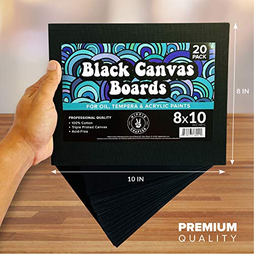Black Canvas Panels for Painting, 20 Pack, 5x7 Inch Gesso-Primed Boards for Oil, Acrylic & Watercolor, Blank Art Canvas for Artists - size: 8x10 - 20 Pack