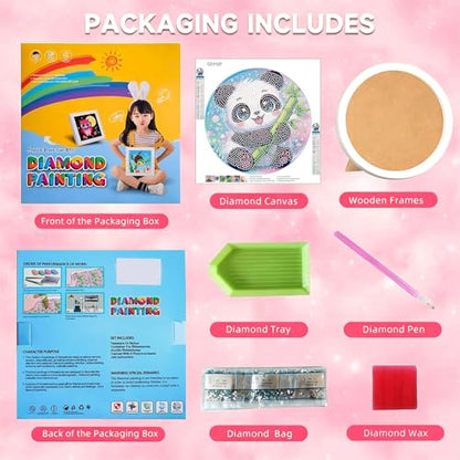 Arttoplus Panda Diamond Art Kits for Kids with Round Frame 8x8 inch - color: CC1127-US