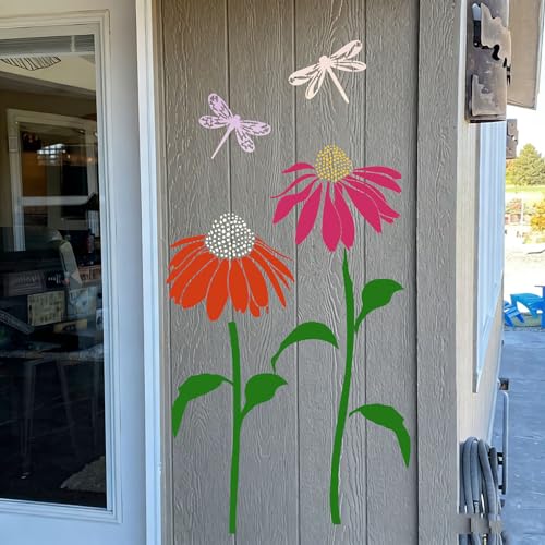 Large Flower Stencils for Painting Cone Flower Stencils for Walls | Reusable Floral Stencil for Painting on Wood Fence Outdoors Furniture Fabrics DIY Crafts Decor - style: Coneflower