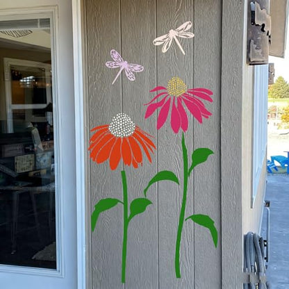 Large Flower Stencils for Painting Cone Flower Stencils for Walls | Reusable Floral Stencil for Painting on Wood Fence Outdoors Furniture Fabrics DIY Crafts Decor - style: Coneflower