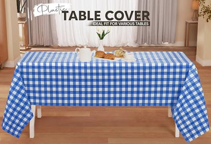 Utopia Kitchen Plastic Table Cloth Disposable [Blue Check, 6 Pack] | Rectangle Tablecloth Waterproof Stain Resistant Party Table Cover - color: Blue Check, size: 54X108 Inch - 6PC