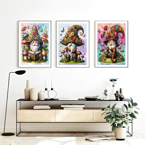 OFRKE Diamond Painting Kits for Adults,3 Pack Flower Dwarf Diamond Art Painting for Beginners, Diamond Round 5D Full Drill Paint with Diamonds Pictures Gem Art Painting Kits DIY Crafts Kits 12x16inch - color: 3pcs-Hat Dwarf