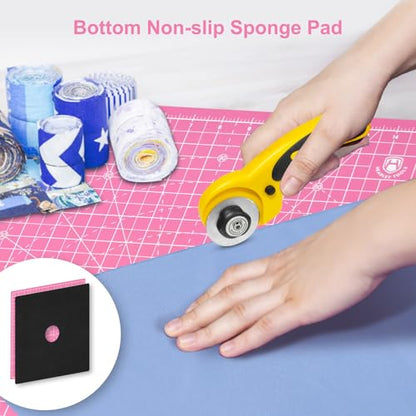 17"x17" Rotating Cutting Mat, Self Healing Mat with 360-Degree Rotation & Anti-Slip Base, Sewing Board Cutting Mat Perfect for Fabric Quilting Leather Hobby Project, Pink - color: Pink, size: 17"L x 17"W