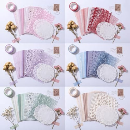 BESARME 140 Pcs Textured Scrapbook Paper & Lace Stickers Set | 120 Patterned Sheets, 20 Lace Stickers, 5.5 x 3.9 In, For Junk Journals, Planners, Vision Boards, Card Making - color: Multicolor