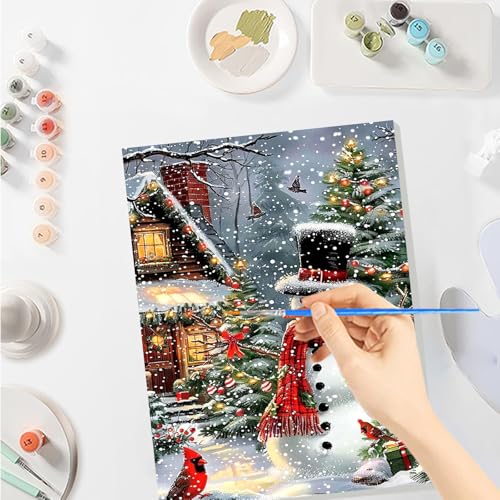 SENQAO Christmas Paint by Numbers for Adults Beginners Framed, Snowman Cardinal Adults' Paint-by-Number Kits, Adult Paint by Number Kits on Canvas, Acrylic Number Painting for Home Decor, 8x12inch - color: snowman - 02