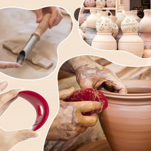 DIYOOHOMY Pottery Carving Tools Set, Clay Sculpting Tools with Straw Hole Puncher Needle Pottery Ribs Kit for Ceramic Polymer Clay Modeling, Drilling, Shaping, DIY Crafts Supplies (8) - color: wood-4