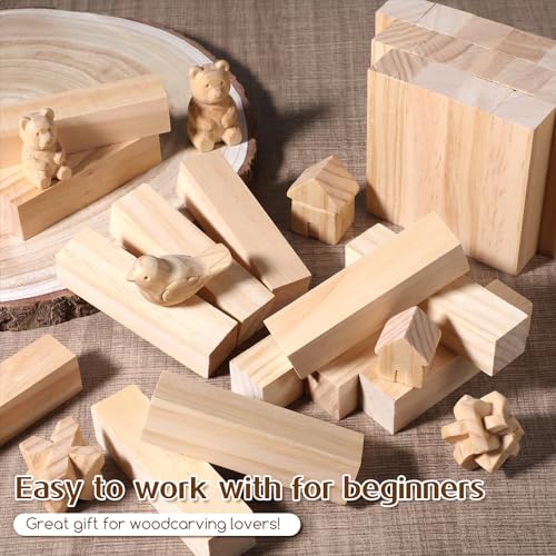 30 PCS Wood Carving Blocks, 4" x 1" x 1" Soft Solid Pine Wood Block, Unfinished Wooden Whittling Blocks, for Beginner Experts DIY Craft Arts