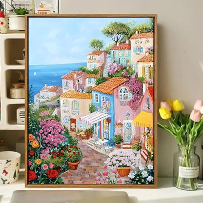 Paint by Numbers Kit for Adults, Adult Paint by Number Kits 16x20 Inch - color: Seaside Town