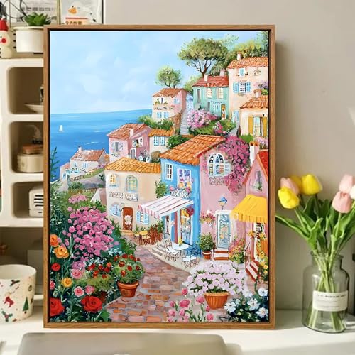 Paint by Numbers Kit for Adults, Adult Paint by Number Kits 16x20 Inch | Landscape Paint by Numbers Kit for Adults, Acrylic Painting by Numbers, DIY Arts and Crafts for Gifts or Home Decor - color: Seaside Town