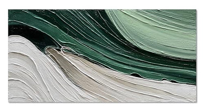 Art 30x60 inch Hand Painted Green and White Textured Oil Paintings Large Modern Abstract Canvas Art Home wall Decoration - color: Dn179