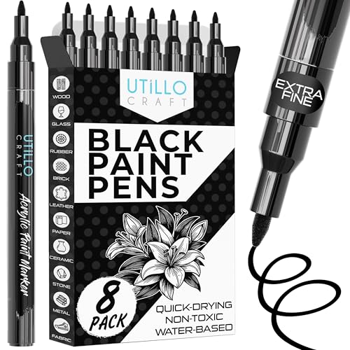 Utillo Craft Black Paint Pen (8-Pack), 0.7mm Extra Fine Black Paint Markers - color: Black