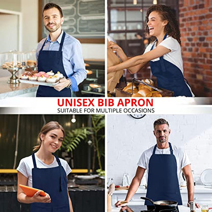 Utopia Kitchen 2 Pack Bib Apron, Adjustable with 2 Pockets, Water and Oil Resistant, Cooking Kitchen Chef Apron for Women Men - color: Navy