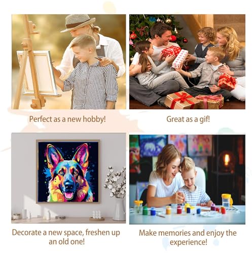 Artunion Framed Paint by Numbers Kit for Adults Beginners & Kids Ages 8-12,German Shepherd Paint by Number with Frame,Dog Animal Paint by Numbers Kit on Canvas 10 * 10 Inch Without Easel - color: ZXT-234-F