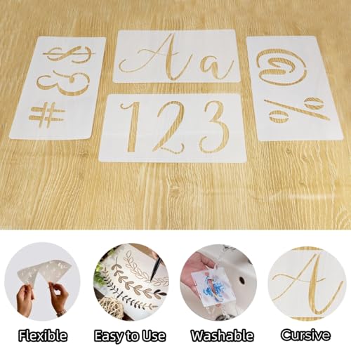 45Pcs Reusable Cursive Letter and Number Stencils for Painting - style: Cursive Letter