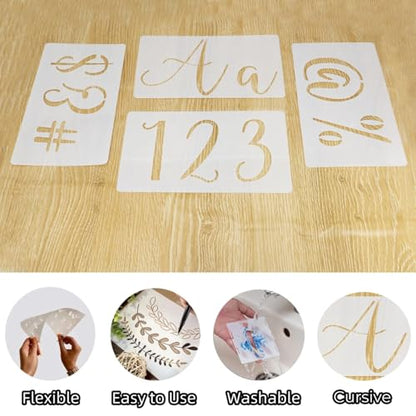 45Pcs Reusable Cursive Letter and Number Stencils for Painting - style: Cursive Letter