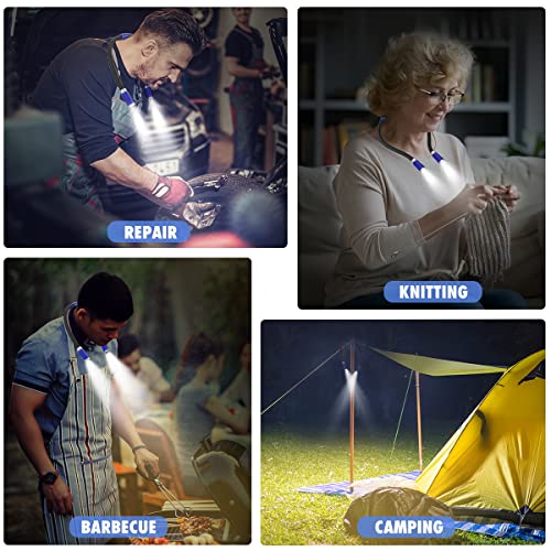 Rechargeable, Hands-free Neck Book Lamp with 4 LED Bulbs, 4 Adjustable Brightness, USB Cable Included for Reading in Bed or Car - color: Navy Blue
